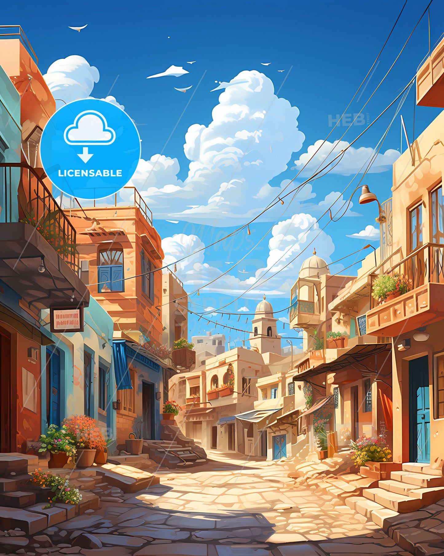 Multan Pakistan Cityscape Painting Artistic Skyline Blue Sky Vibrant Colors