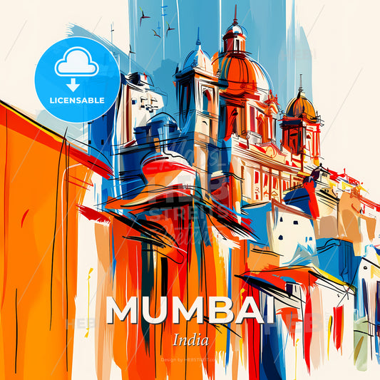 Vibrant Mumbai, India - A Colorful Building With Domes - Square format print template
