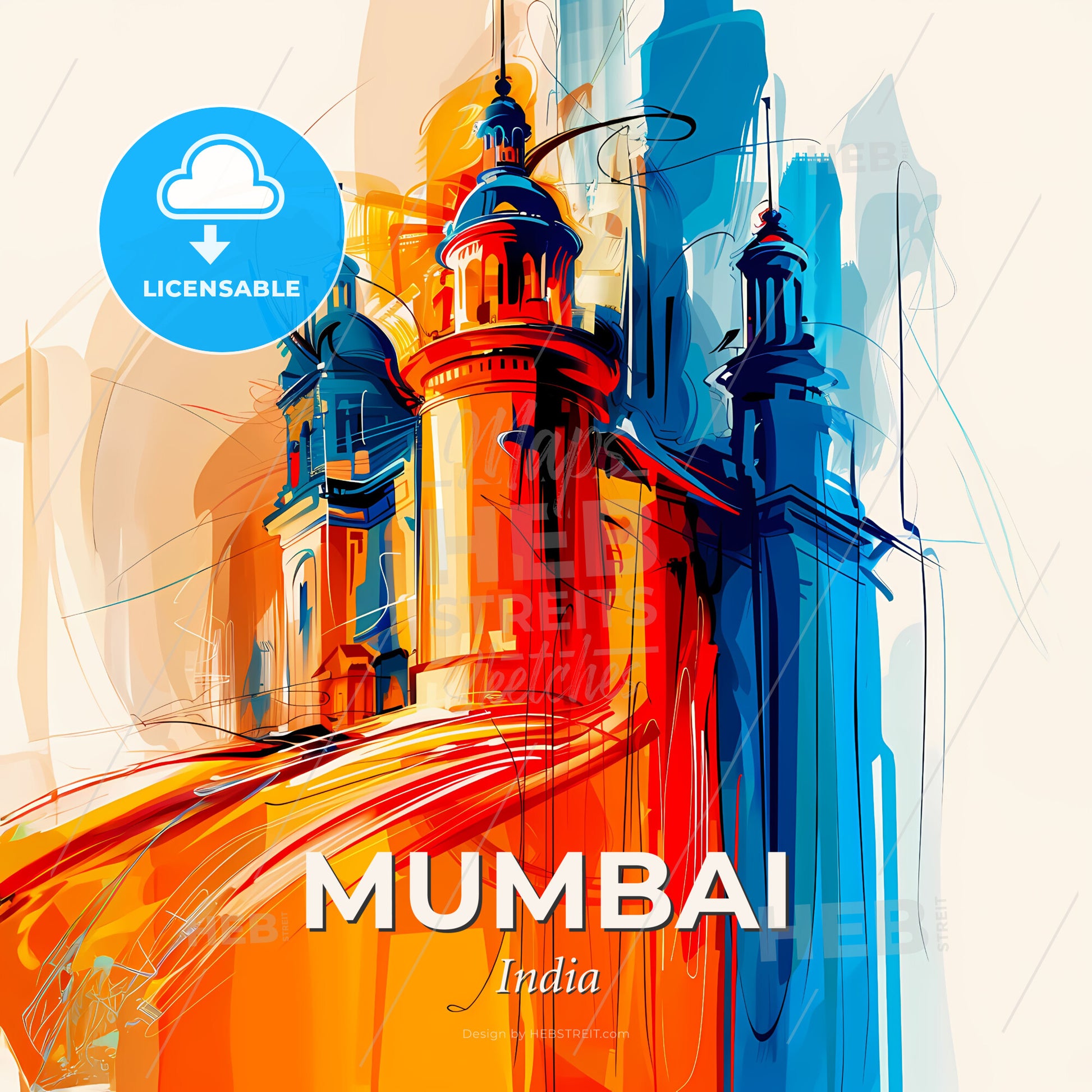 Vibrant Mumbai, India - A Colorful Painting Of A Castle - Square format print template