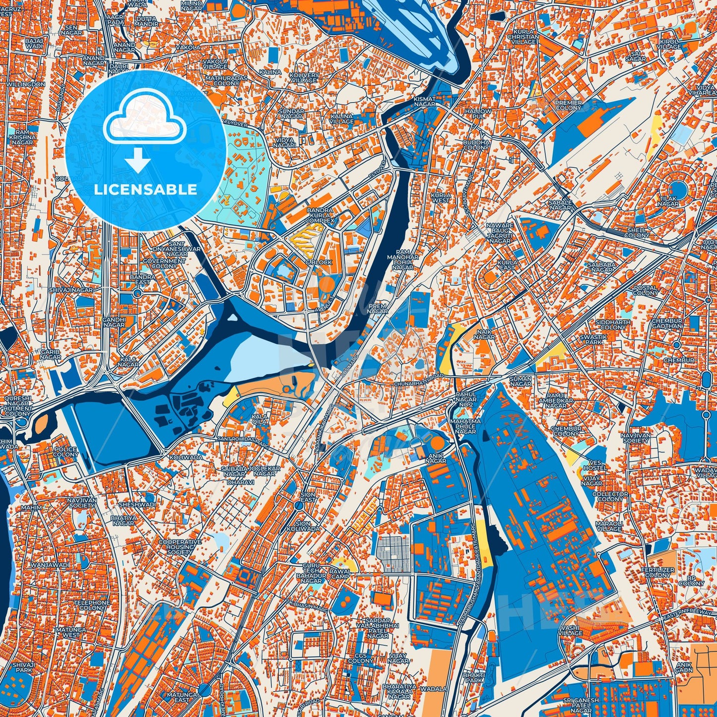 Colorful Mumbai Street Map with Labels and Buildings