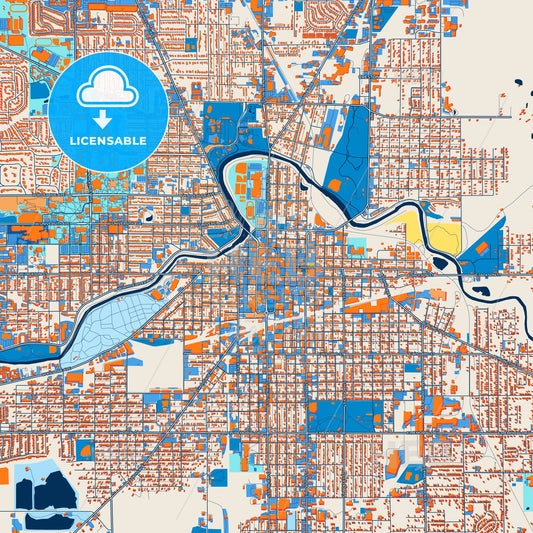 Colorful Muncie Street Map with Labels and Buildings