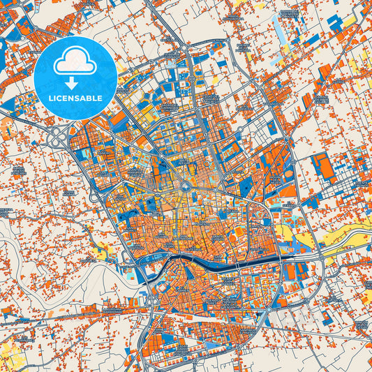 Colorful Murcia Street Map with Labels and Buildings