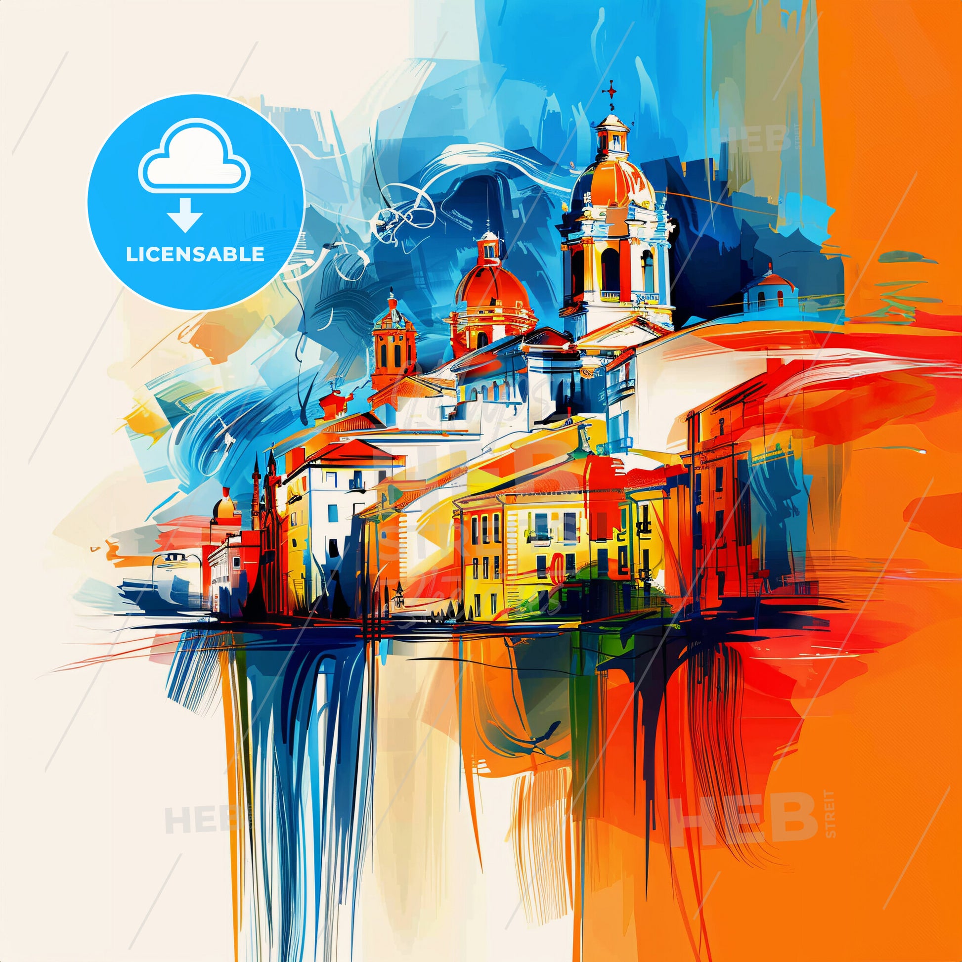 Vibrant Murcia, Spain - A Colorful Painting Of Buildings