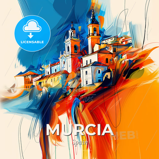 Vibrant Murcia, Spain - A Painting Of A Building - Square format print template