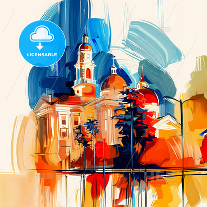 Vibrant Murfreesboro, Tennessee - A Painting Of A Building With A Tower And Trees