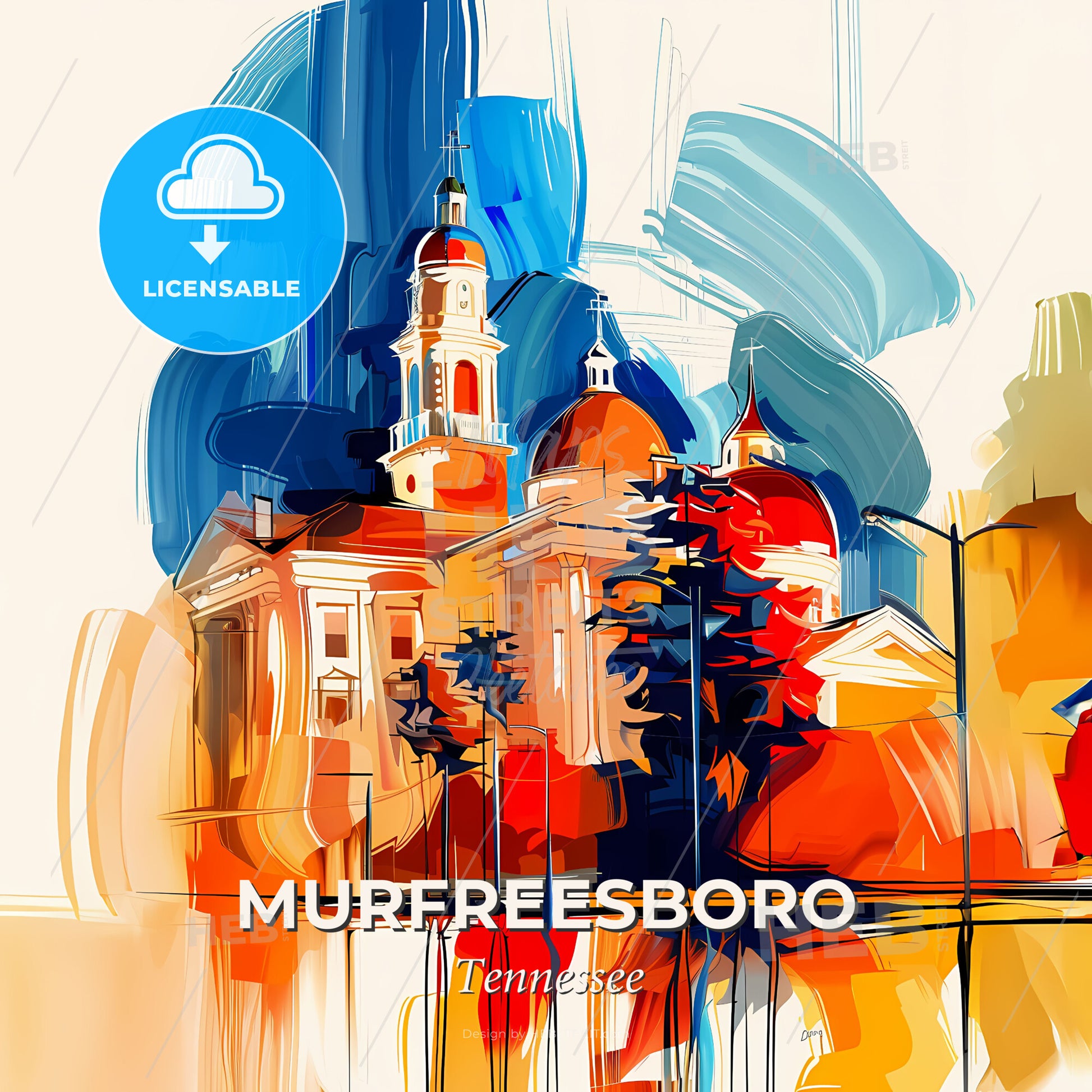 Vibrant Murfreesboro, Tennessee - A Painting Of A Building With A Tower And Trees - Square format print template