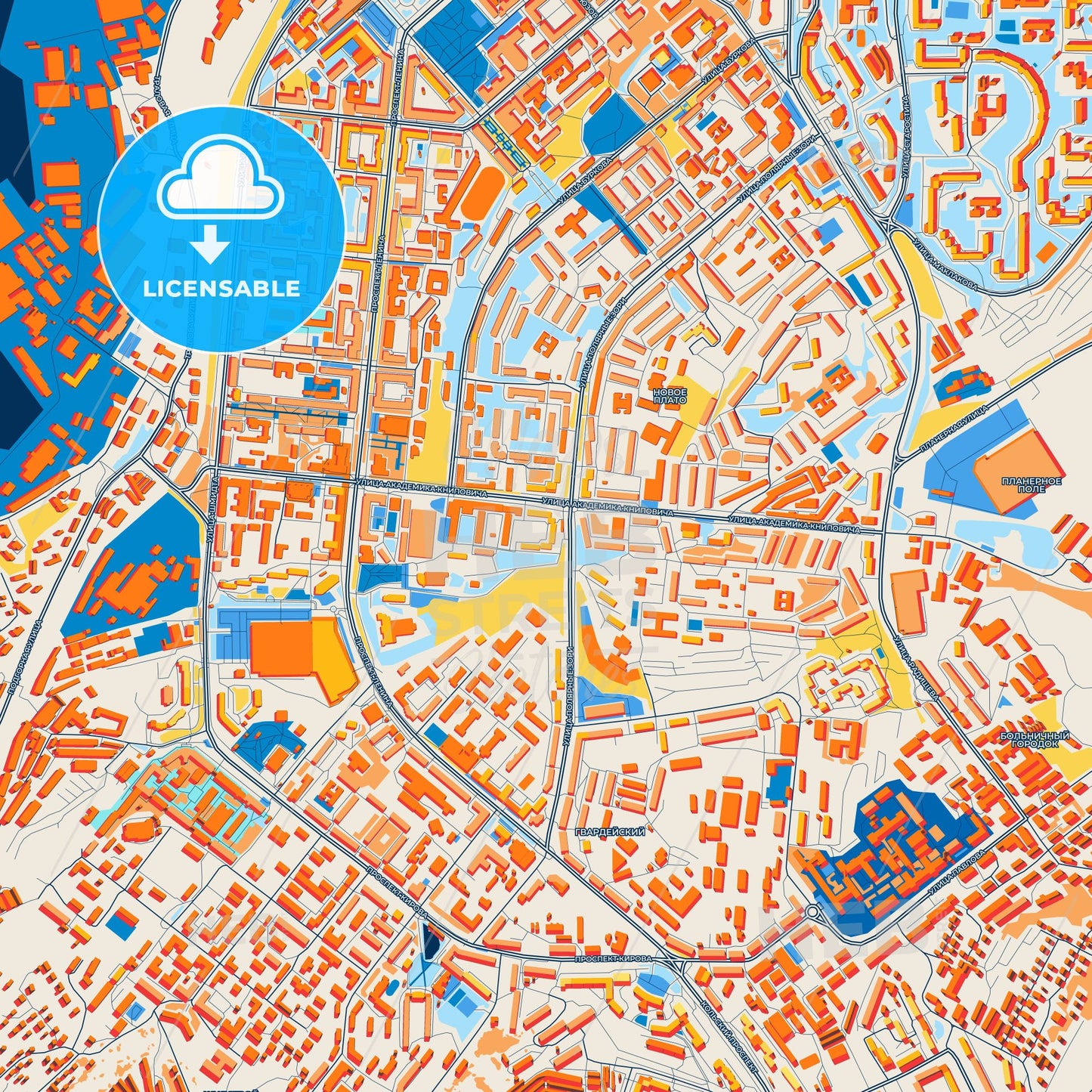 Colorful Murmansk Street Map with Labels and Buildings