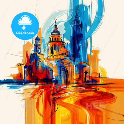 Vibrant Musaffah City  , United Arab Emirates - A Colorful Painting Of A Building