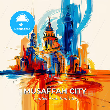 Vibrant Musaffah City  , United Arab Emirates - A Colorful Painting Of A Building - Square format print template