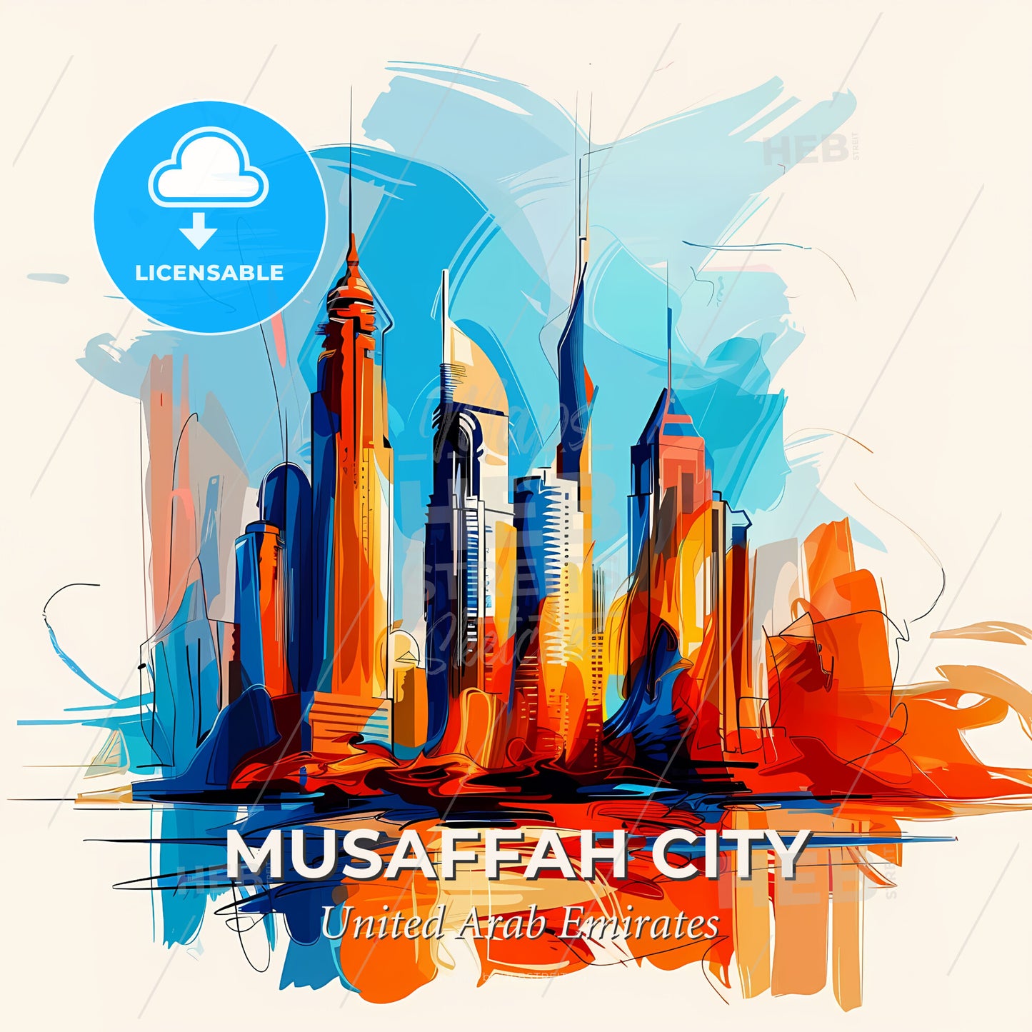 Vibrant Musaffah City  , United Arab Emirates - A Colorful Cityscape With Many Tall Buildings - Square format print template