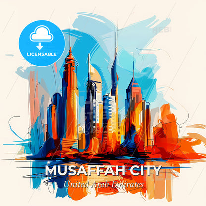Vibrant Musaffah City  , United Arab Emirates - A Colorful Cityscape With Many Tall Buildings - Square format print template