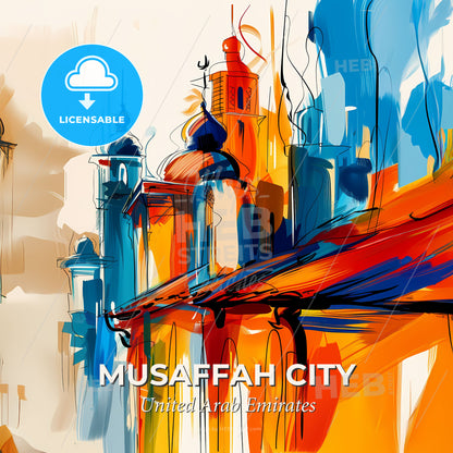 Vibrant Musaffah City  , United Arab Emirates - A Painting Of A City - Square format print template