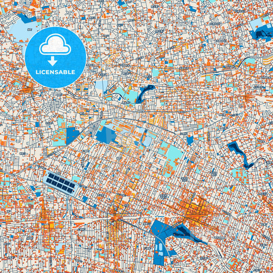 Colorful Musashino Street Map with Labels and Buildings