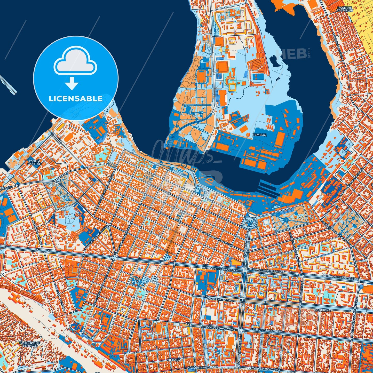 Colorful Mykolaiv Street Map with Labels and Buildings