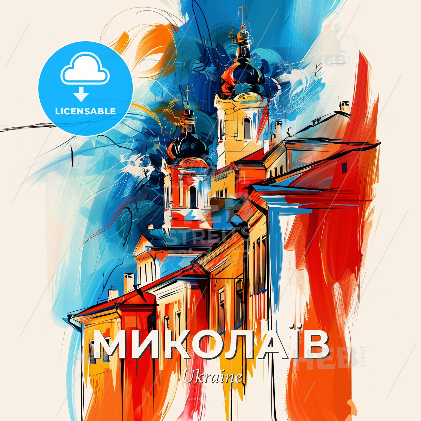 Vibrant Миколаїв, Ukraine - A Painting Of A Building - Square format print template