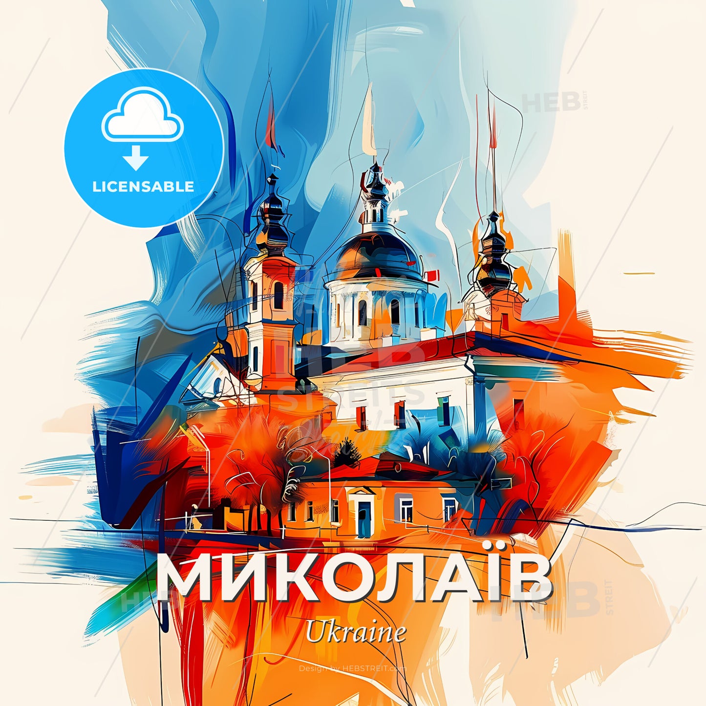 Vibrant Миколаїв, Ukraine - A Painting Of A Building - Square format print template
