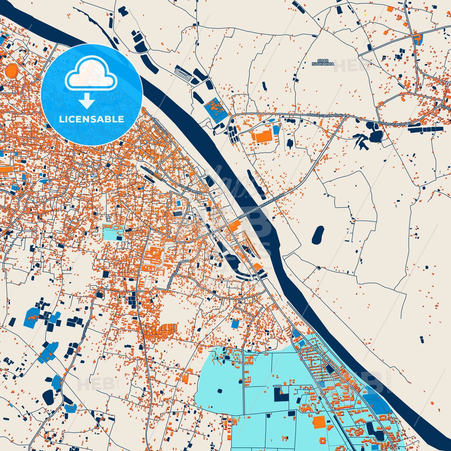 Colorful Mymensingh Street Map with Labels and Buildings