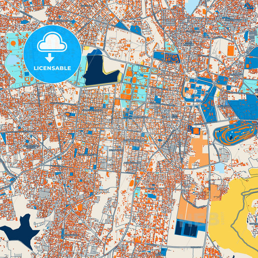 Colorful Mysore Street Map with Labels and Buildings