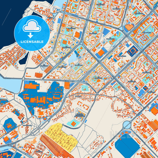 Colorful Naberezhnye Chelny Street Map with Labels and Buildings