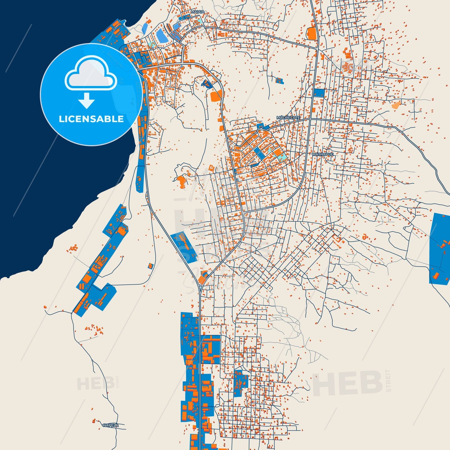 Colorful Nacala Street Map with Labels and Buildings