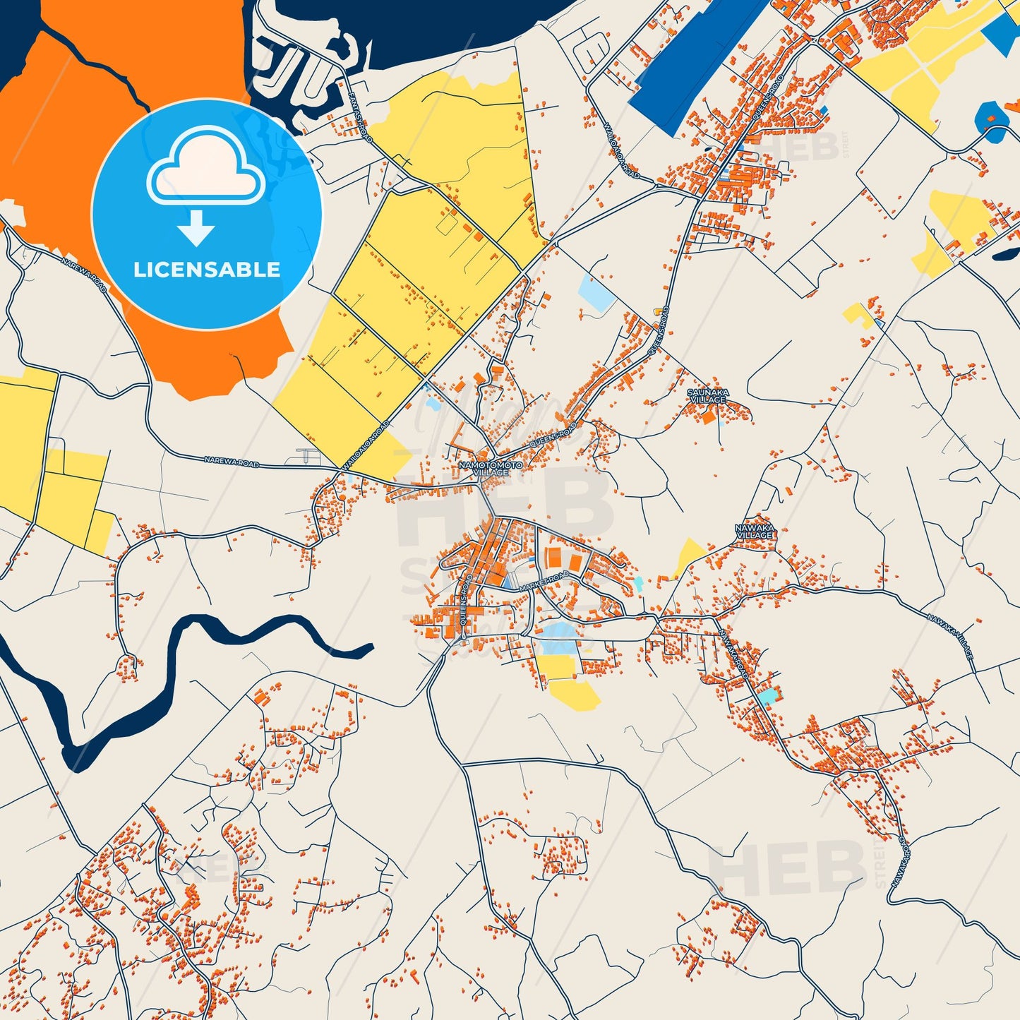 Colorful Nadi Street Map with Labels and Buildings