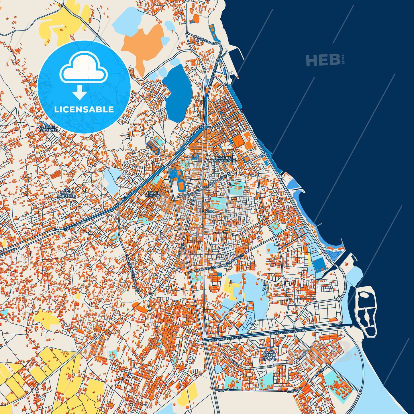 Colorful Nador Street Map with Labels and Buildings
