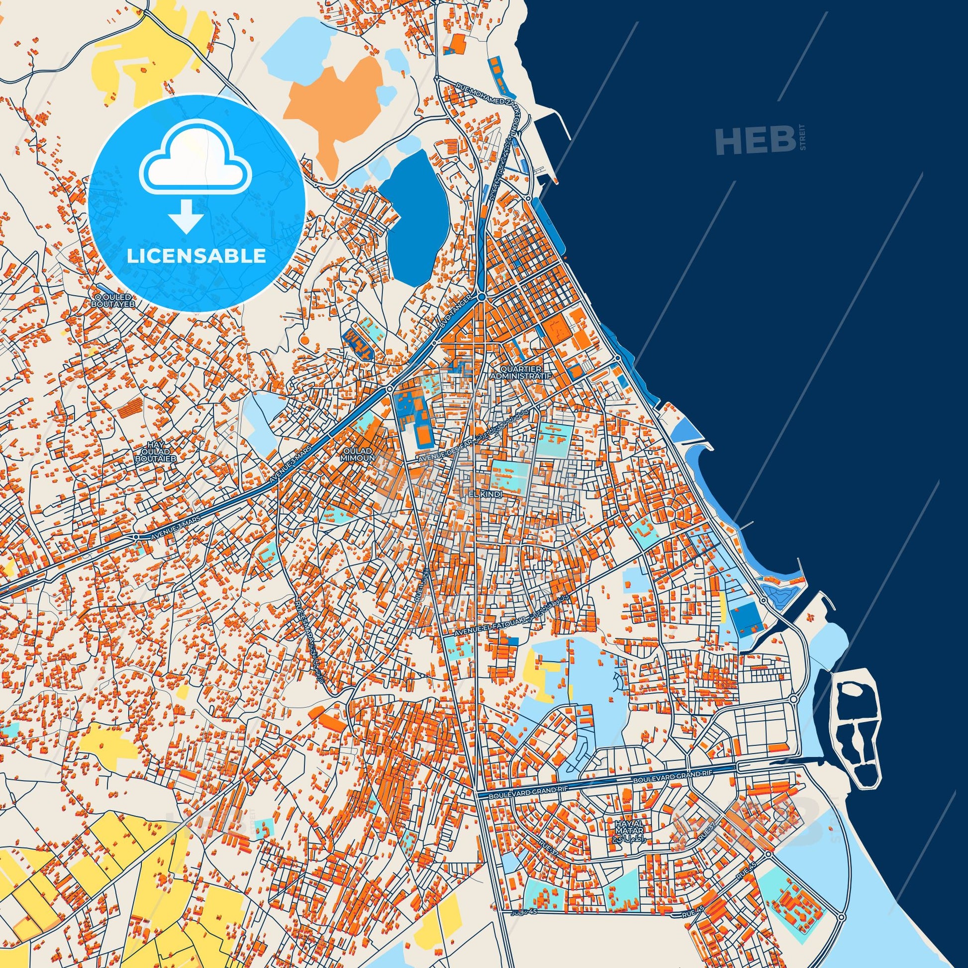 Colorful Nador Street Map with Labels and Buildings