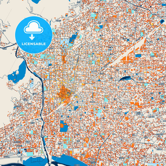 Colorful Nagano Street Map with Labels and Buildings