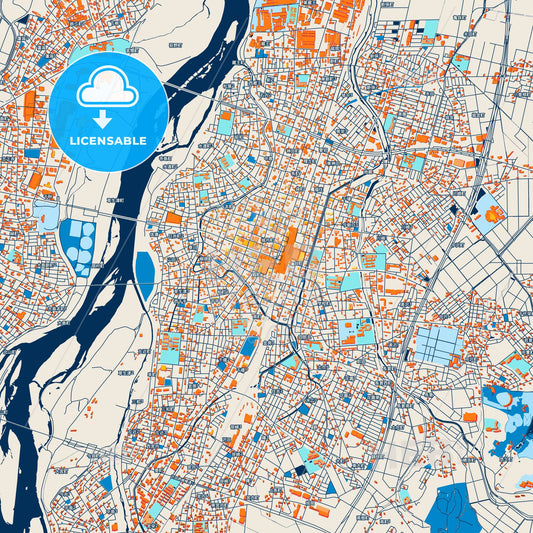 Colorful Nagaoka Street Map with Labels and Buildings