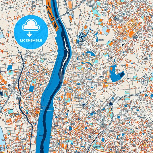 Colorful Nagareyama Street Map with Labels and Buildings