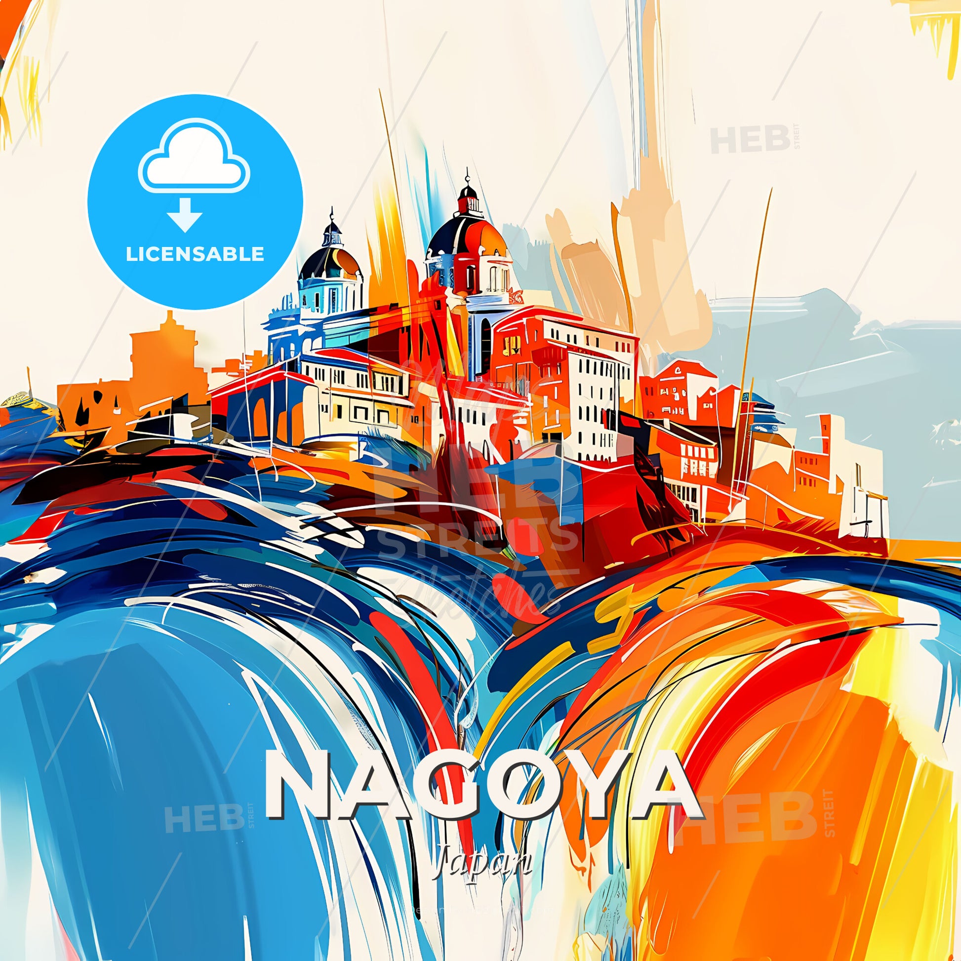 Vibrant Nagoya, Japan - A Painting Of A City - Square format print template
