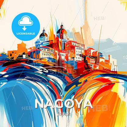Vibrant Nagoya, Japan - A Painting Of A City - Square format print template