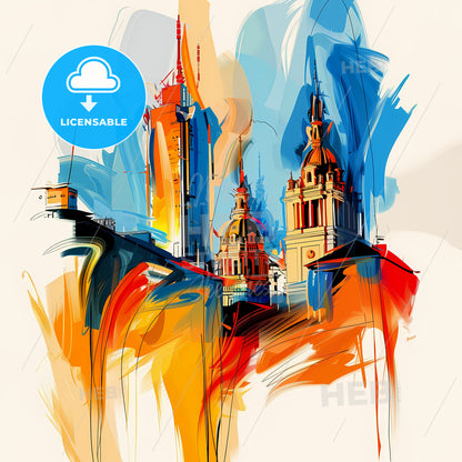 Vibrant Nagoya, Japan - A Painting Of A Building