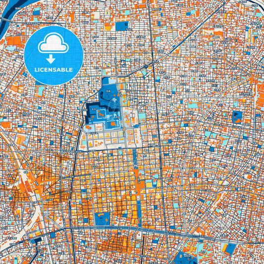 Colorful Nagoya Street Map with Labels and Buildings