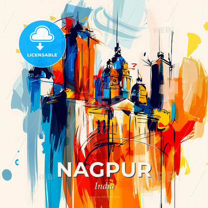 Vibrant Nagpur, India - A Colorful Painting Of A Building - Square format print template
