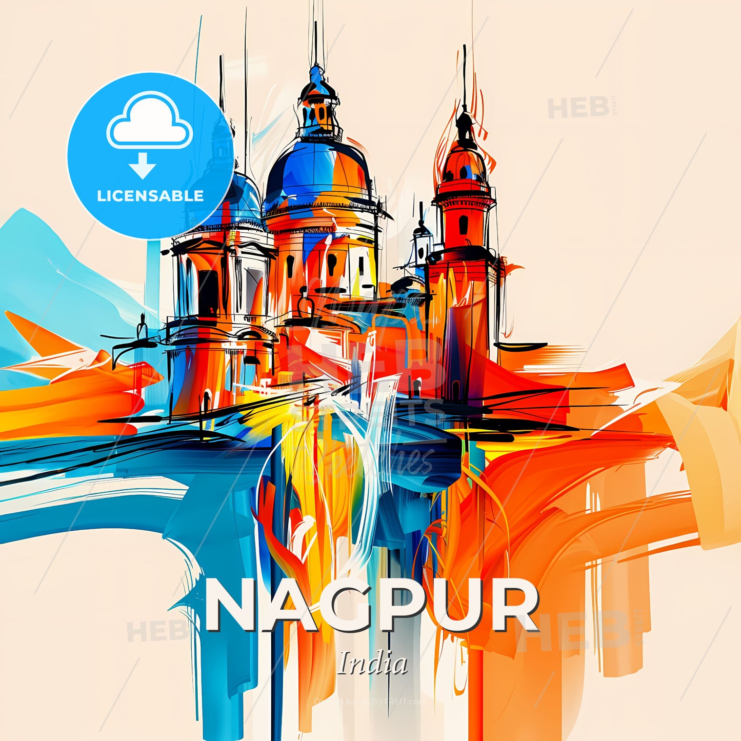 Vibrant Nagpur, India - A Painting Of A Building - Square format print template
