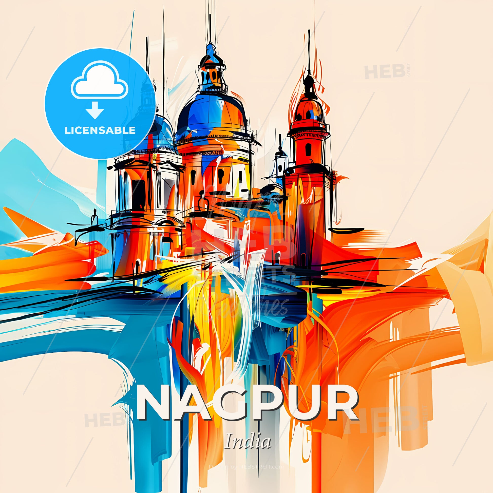 Vibrant Nagpur, India - A Painting Of A Building - Square format print template
