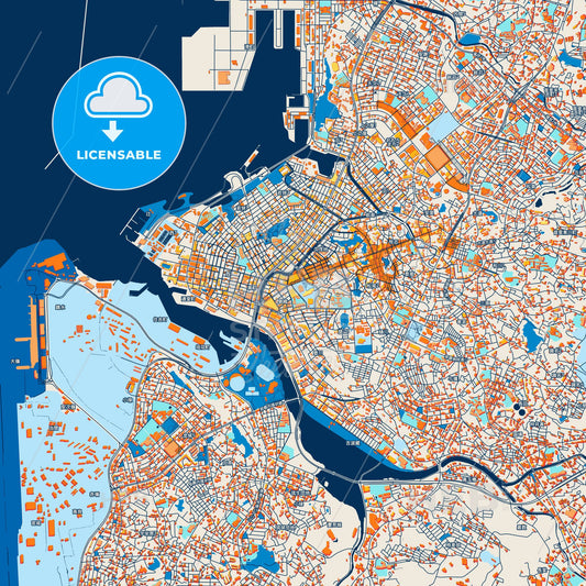 Colorful Naha Street Map with Labels and Buildings