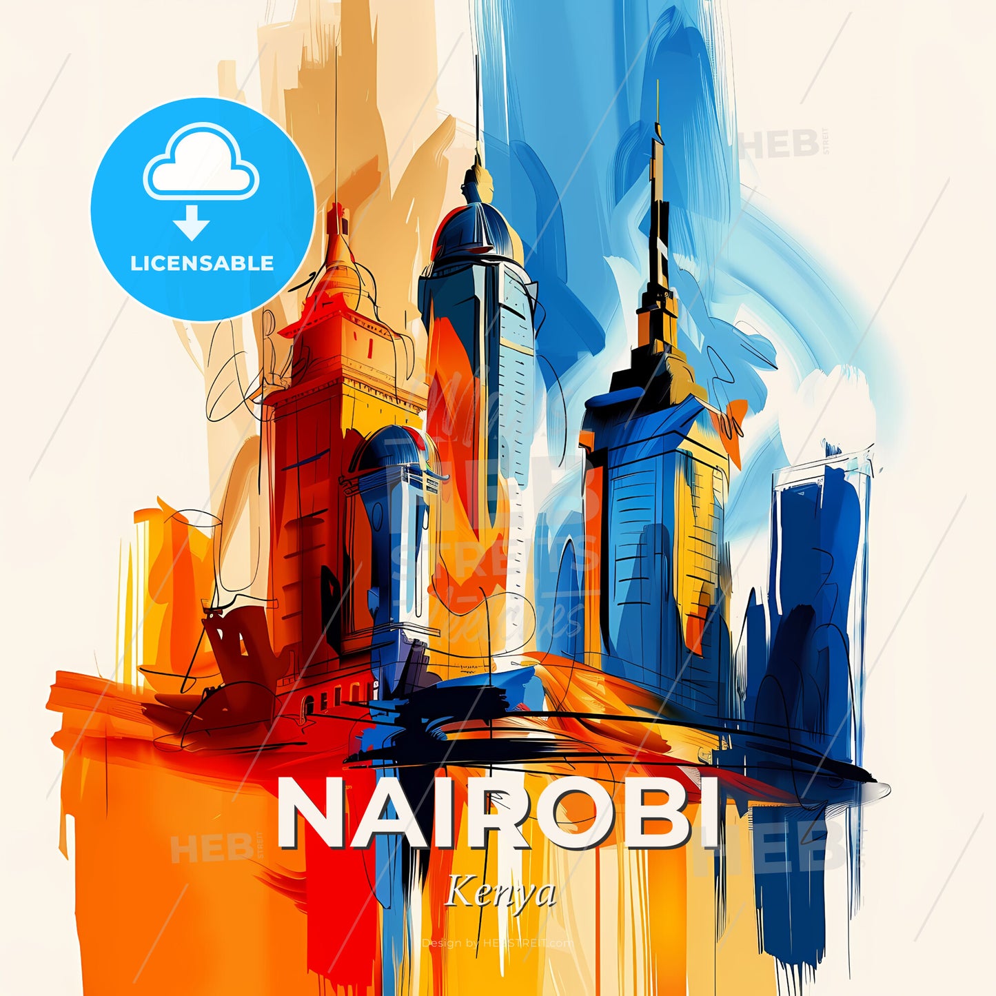 Vibrant Nairobi, Kenya - A Painting Of A City - Square format print template