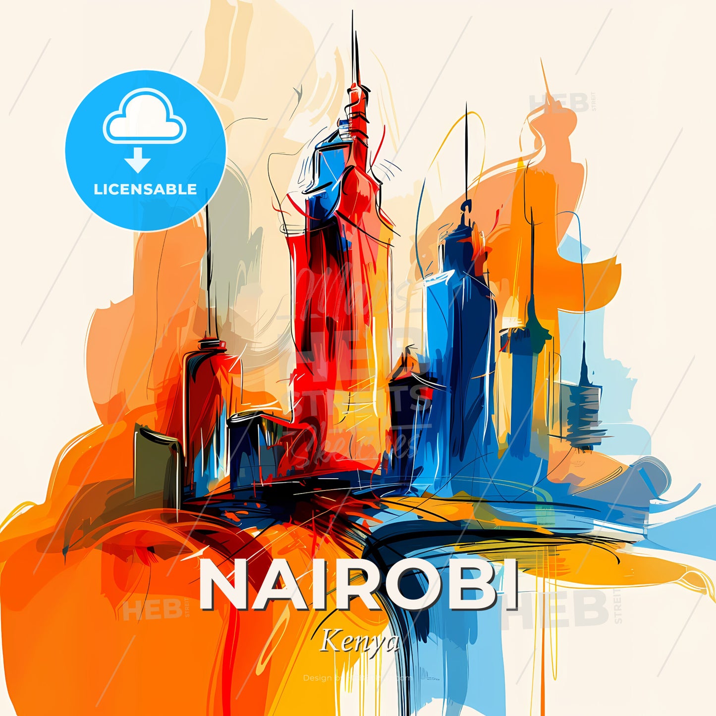 Vibrant Nairobi, Kenya - A Colorful Cityscape With Many Tall Buildings - Square format print template