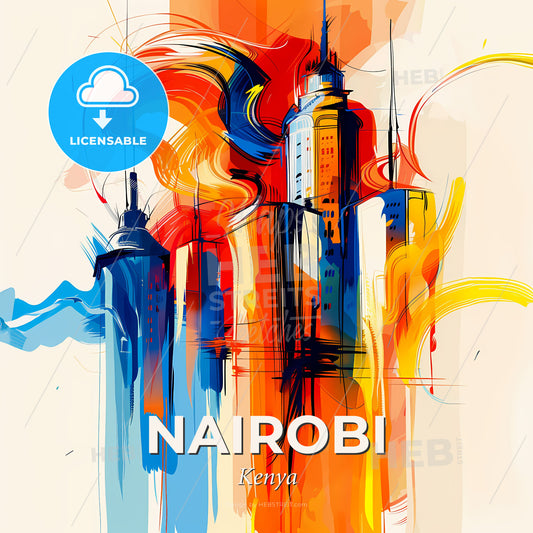 Vibrant Nairobi, Kenya - A Colorful Painting Of Buildings - Square format print template