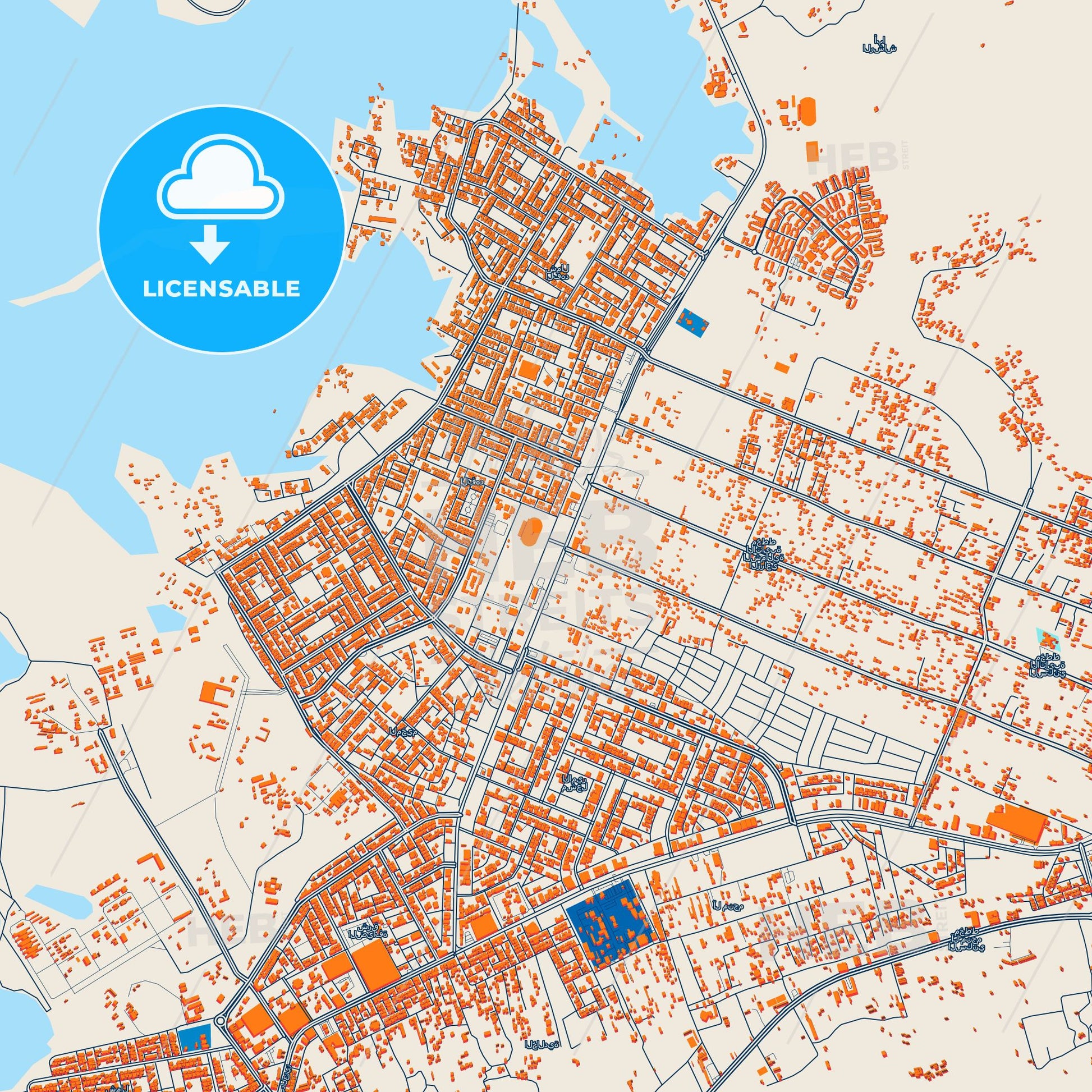 Colorful Najran Street Map with Labels and Buildings