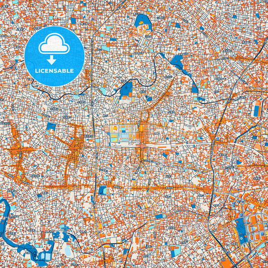 Colorful Nakano Street Map with Labels and Buildings