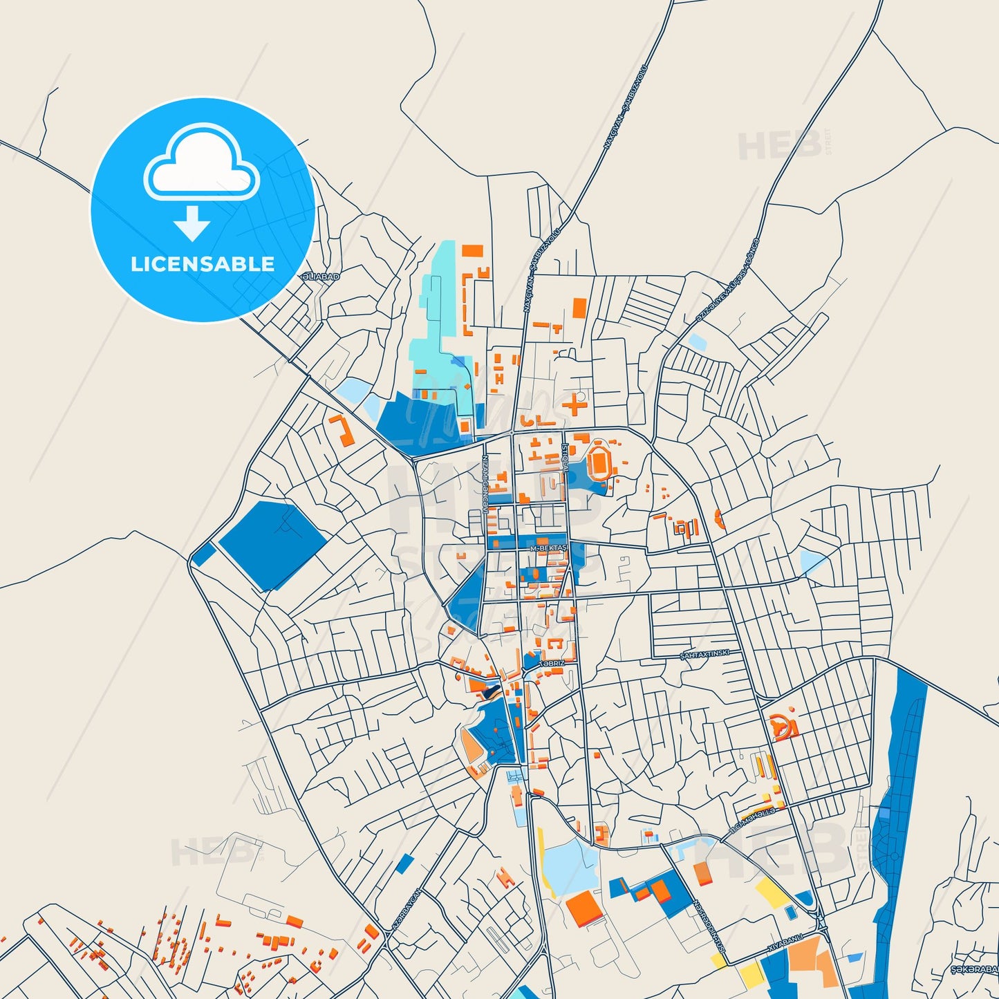 Colorful Nakhchivan Street Map with Labels and Buildings