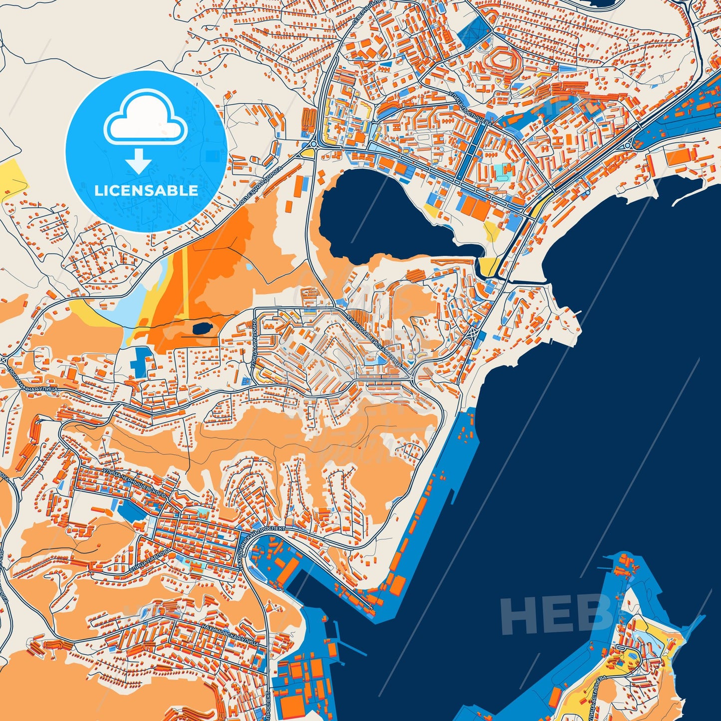 Colorful Nakhodka Street Map with Labels and Buildings