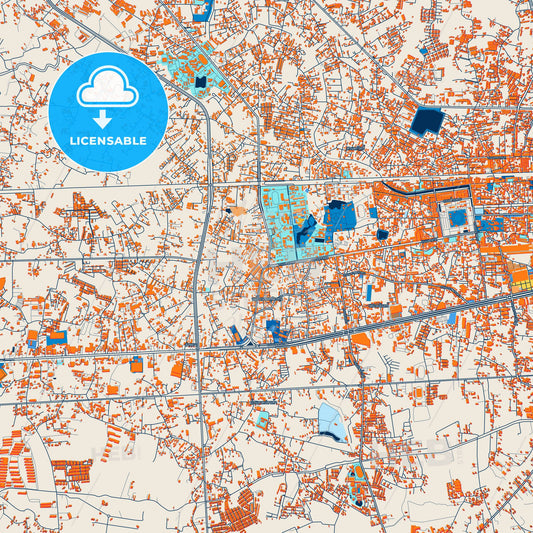 Colorful Nakhon Pathom Street Map with Labels and Buildings