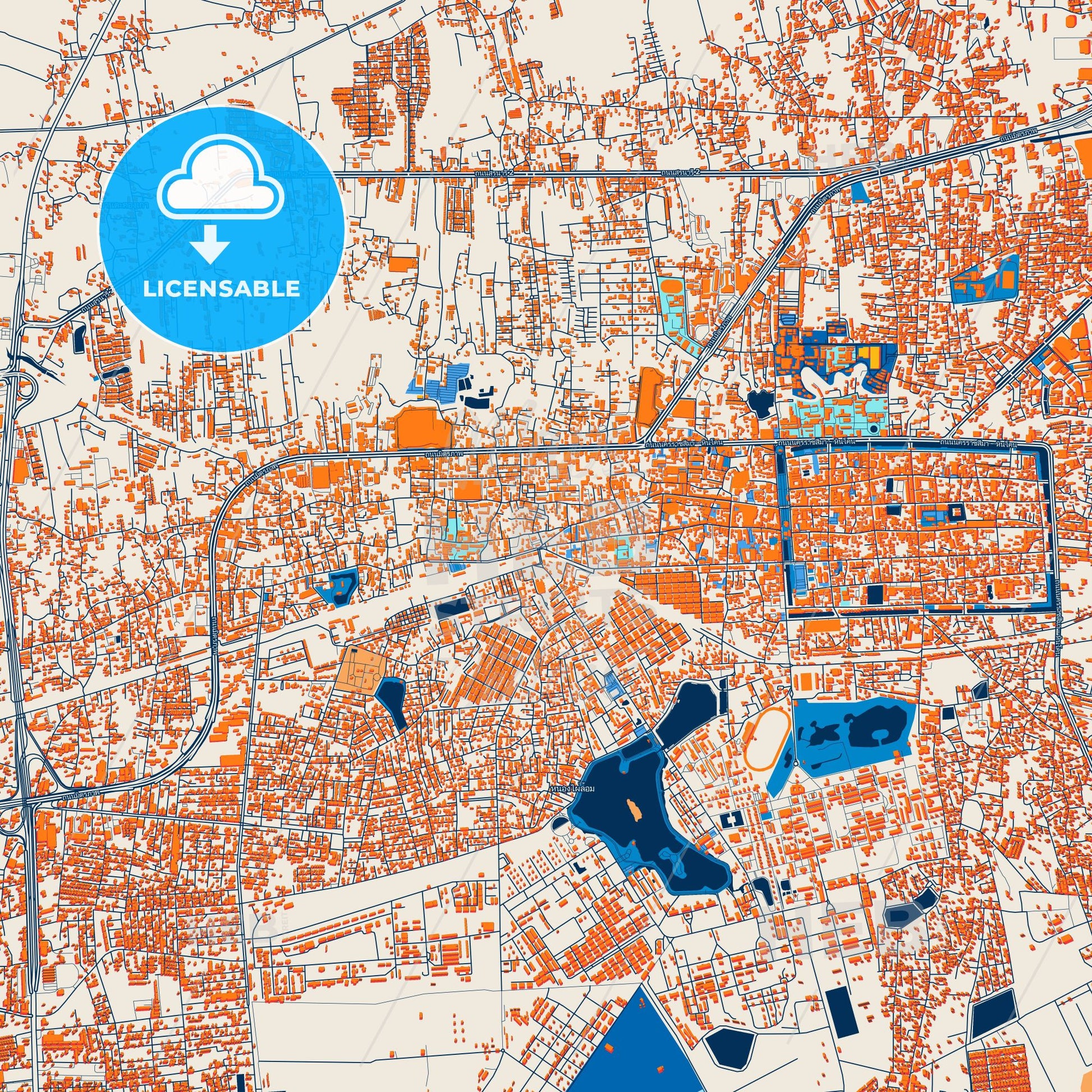 Colorful Nakhon Ratchasima Street Map with Labels and Buildings
