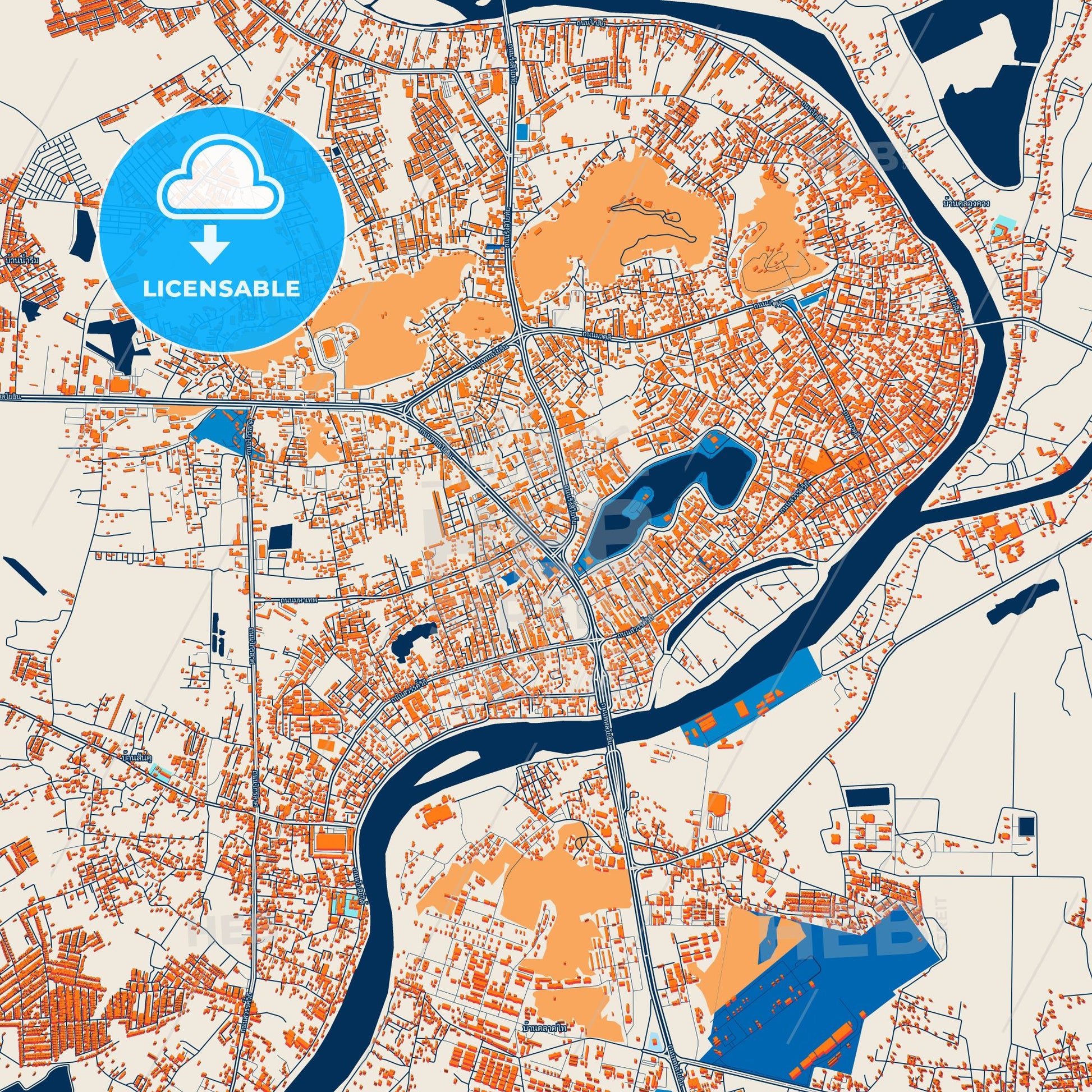 Colorful Nakhon Sawan Street Map with Labels and Buildings