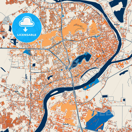 Colorful Nakhon Sawan Street Map with Labels and Buildings