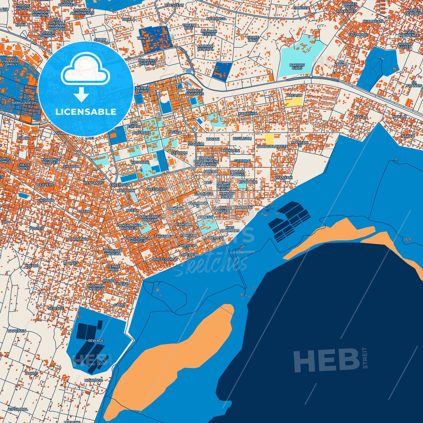 Colorful Nakuru Street Map with Labels and Buildings